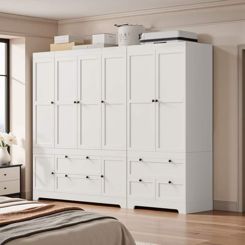 Pocassy 71" H Wardrobe Closet with Drawers and Cabinet.