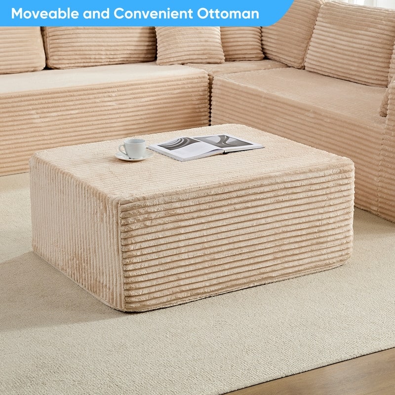 Corduroy 141'' Deep Seat Modular Sectional Sofa, Modern 8-Seater U-Shape Sofa Couch with Moveable Ottoman