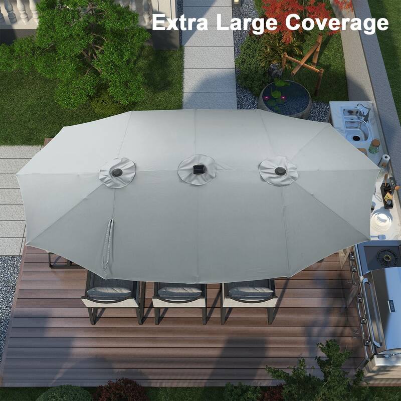 Autlaycil 15ft Retangle Patio Umbrella with Solar Lights & Base