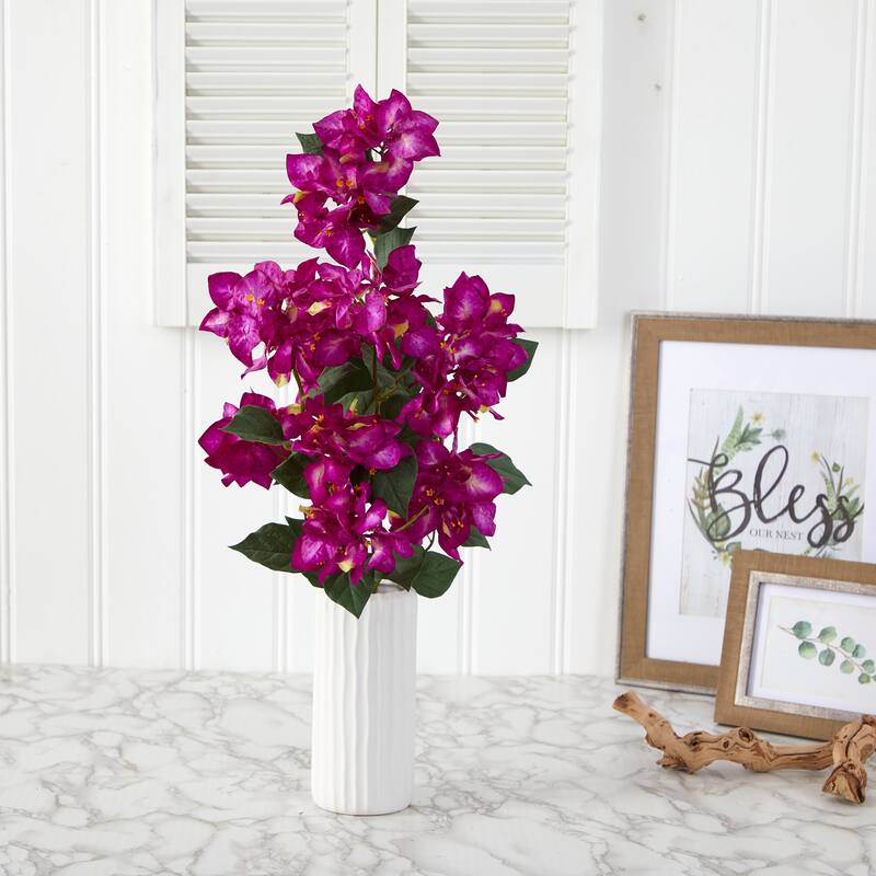23" Bougainvillea Artificial Plant in White Planter