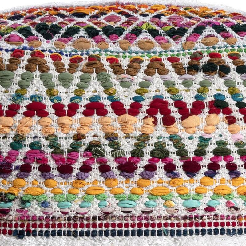 HomeRoots 18" Natural And Rainbow Cotton Blend Chevron Pouf Ottoman