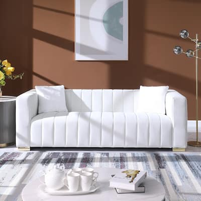 Modern Chesterfield Couch Channel Sofa with Velvet Upholstery