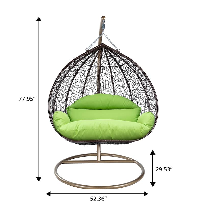 2-Person Egg Swing Chair in Brown Stainless Steel 2-Seater Porch Swing with Stand for Outdoor and Indoor - 77.95" Height