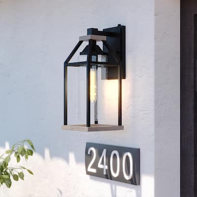 Napier 6.25-in Black Outdoor Farmhouse Wall Lantern, Dusk to Dawn Photocell, Clear Seeded Glass
