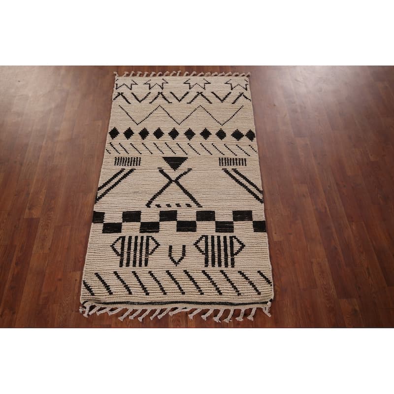 Striped Moroccan Oriental Accent Rug Hand-Knotted Wool Carpet - 3'0"x 5'3"