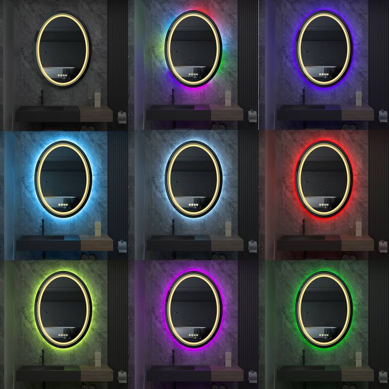 32"x24" Oval LED Bathroom Mirror with RGB Backlit Front Light Anti-fog