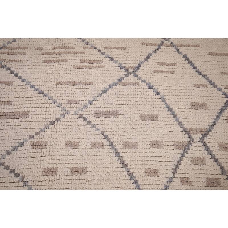 Trellis Ivory Moroccan Area Rug Handmade Wool Carpet - 5'11"x 10'3"