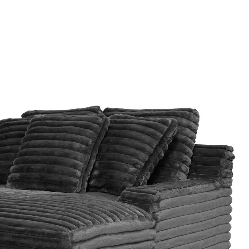 Ezo Chaise Lounge, Dark Gray Polyester Corduroy, 3 Pillows, 67 Inch