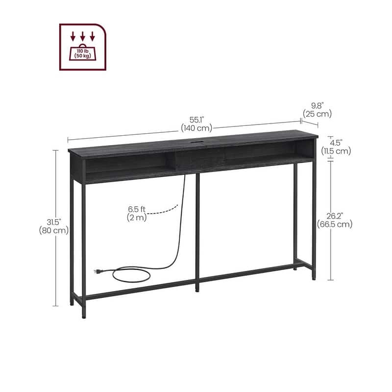 Charging Console Table with Outlets and USB Narrow Entryway Table for Hallway or Living Room