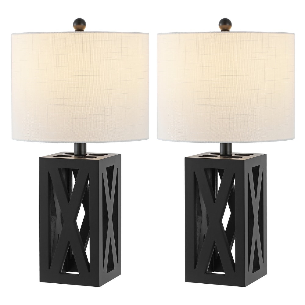 Ibiza 21.5" Farmhouse Wood LED Table Lamp, Brown (Set of 2), by JONATHAN Y