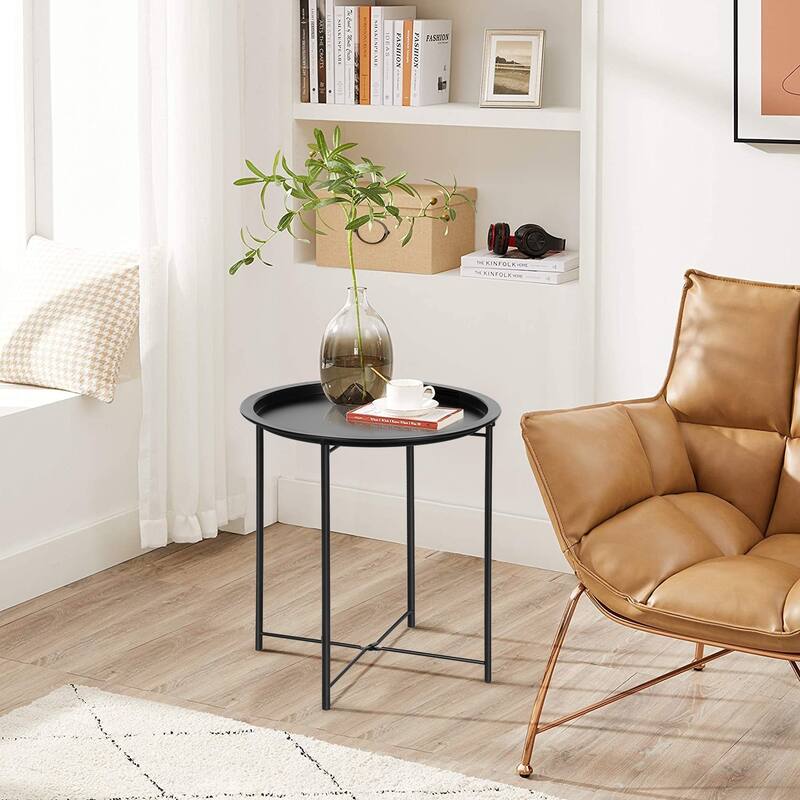 Javlergo Set of 2 Folding Round TV Tray Tables, Small Round Steel Side Table, No Assembly Required - 18.5 x 18.5 x 19.7 in