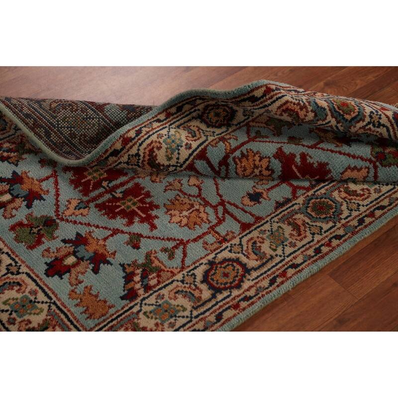 Light Blue Floral Oushak Indian Foyer Rug Handmade Wool Carpet - 2'11"x 5'1"