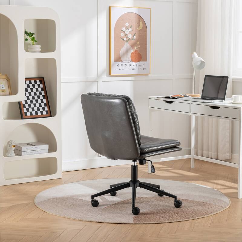 Adjustable Height Swivel Office Chair with Wide Cushioned Seat, Criss-Cross Base, and PU Leather Finish