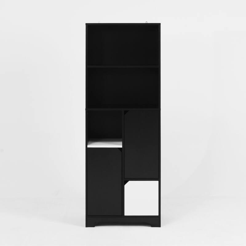 Multifunctional Open Storage Space Bookcase with Doors and Drawer,Modern Style Bedroom Living Room Storage Cabinet