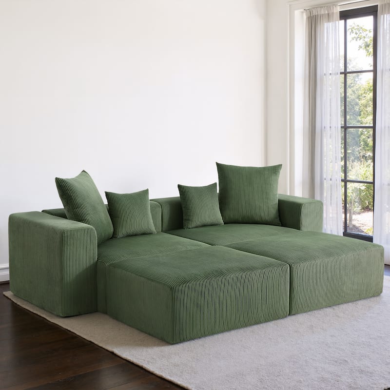 4-Piece Modern Corduroy Modular Sectional Sofa Set with 4 Throw Pillows