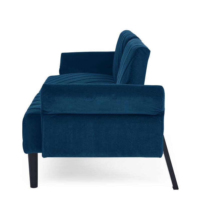 Velvet Futon Sofa Bed with 6-Position Backrest and Armrests for Apartments