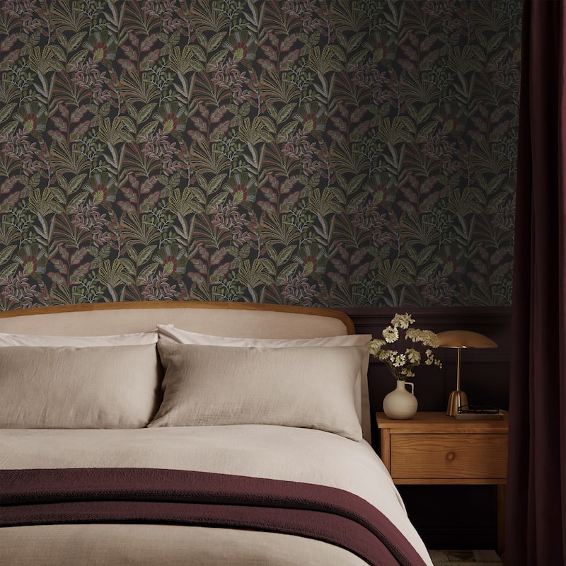 Graham & Brown Vendura Weave Black & Damson Wallpaper