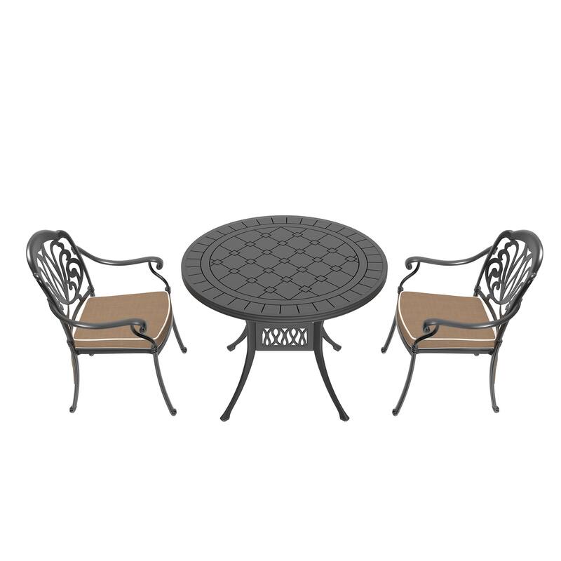 3/5 Piece Cast Aluminum Outdoor Dining Set with 39.37 in. Round Table and Seat Cushions