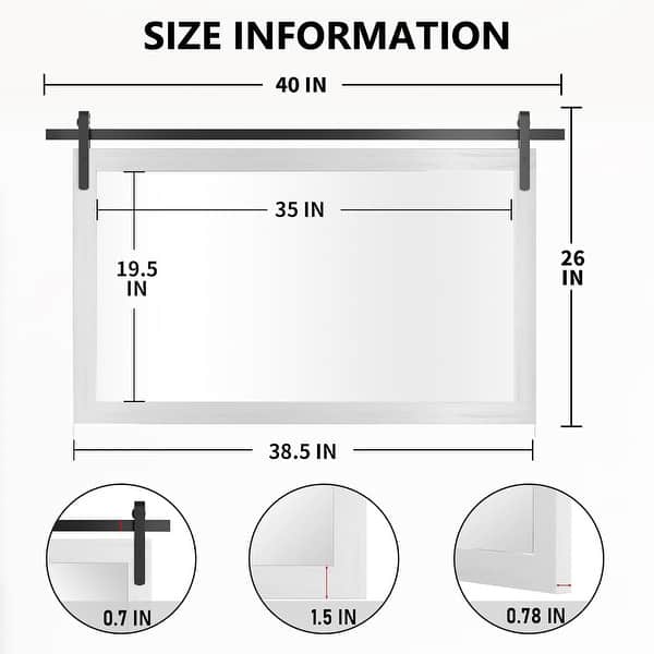 dimension image slide 7 of 20, Farmhouse Barn Door Bathroom Vanity Wall Mirror with Solid Wood Frame
