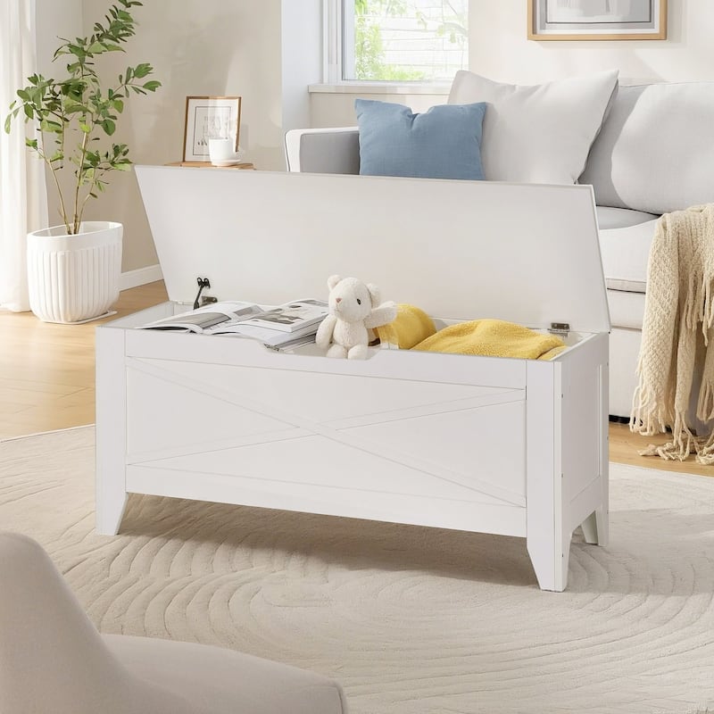 30/43.3 Inch Multi-Purpose Ottoman with Storage Flip Top Ottoman Bench with Hand Weave Poufs Padded for Bedroom Living Room