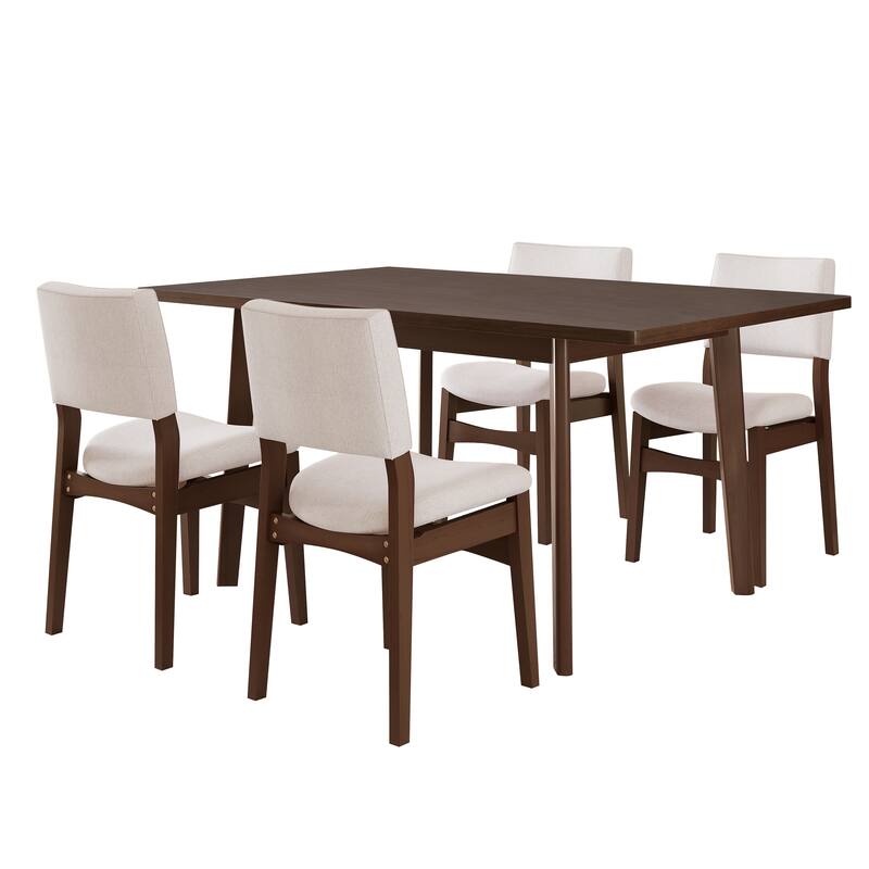 5-Piece Modern Dining Set: Rectangular Solid Wood Table & 4 Upholstered Linen Chairs, Kitchen Table Set