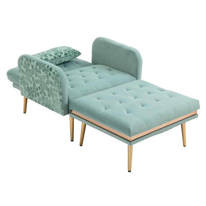 Velvet Upholstered Tufted Living Room Sleeper Chair With Ottoman