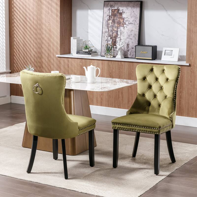 GDF Studio-Nikki Modern Wood Velvet Upholstered Dining Chair with Tufted Design, Nailhead Trim, 2-Pcs Set