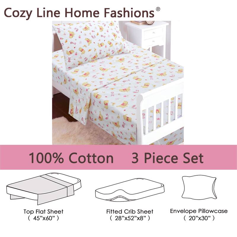 3-Piece Cotton Toddler Sheet Set for Kids Boys & Girls (Animals, Fish, Sports, Floral)