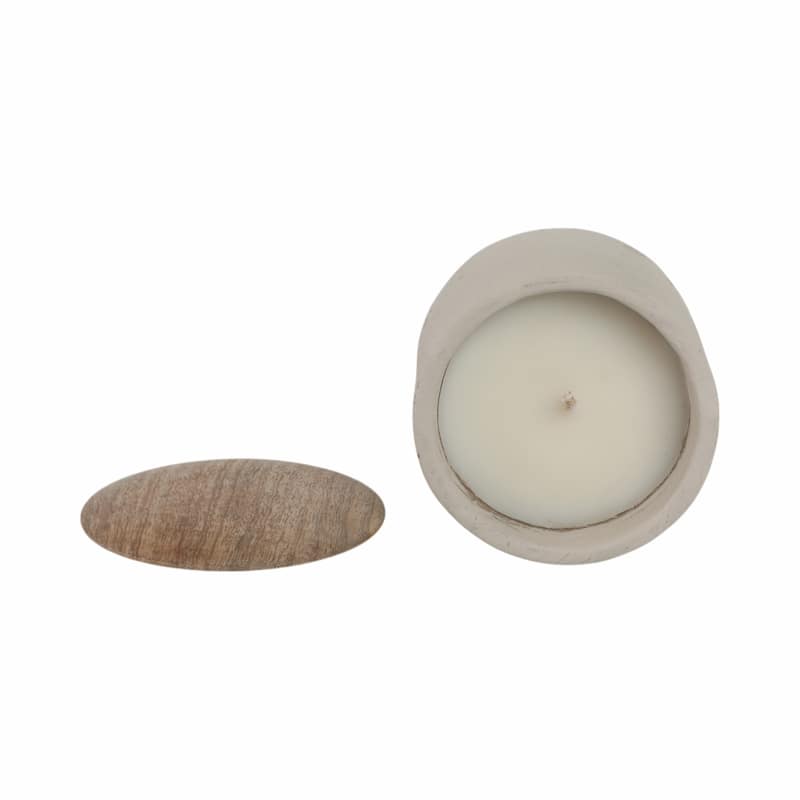 Pottery Indoor Candle with Wood Lid Footed Base and Natural Materials - 4" x 4" x 4"