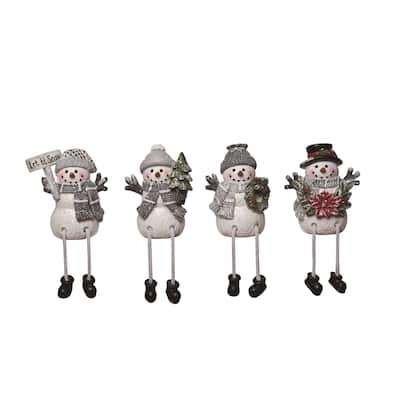 Transpac Resin Gray Snowmen Shelf Sitter Set of 4 Christmas Home Decorations