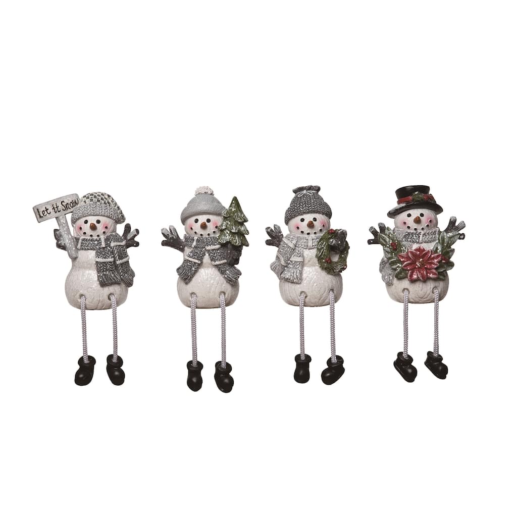 Transpac Resin Gray Snowmen Shelf Sitter Set of 4 Christmas Home Decorations