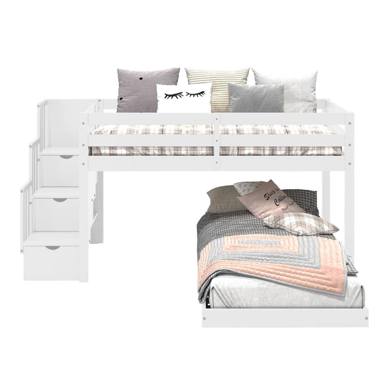 Taylor & Olive Trillium Twin Low Loft Bed with a Twin Under Bed