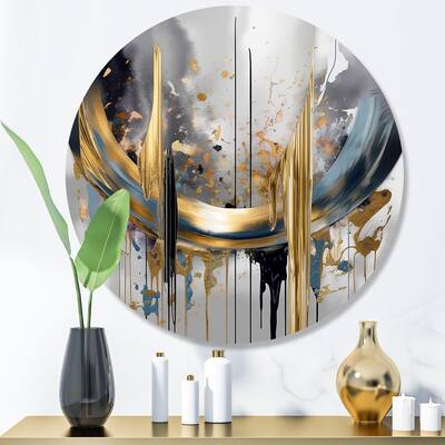 Designart "Shapes And Lines Abstract Marble III" Abstract Marble Metal Round Wall Art