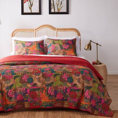 Greenland Home Fashions Jewel Kantha-Style All-Cotton Quilt Set