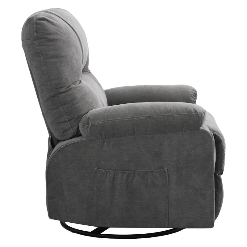 360° Linen Swivel Rocker Recliner with Side Pockets