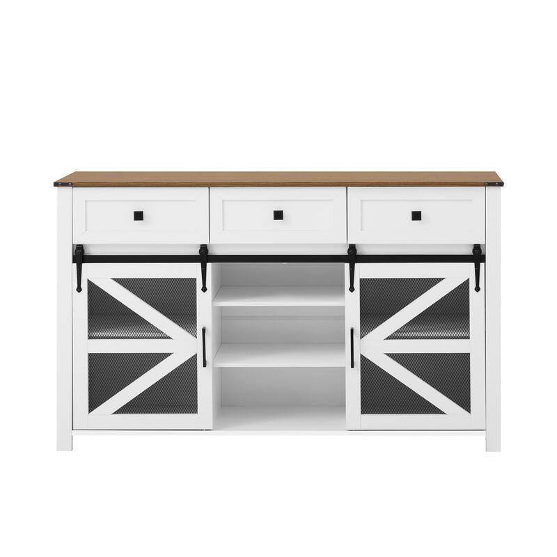 Roomfitters 55" Sideboard Buffet Cabinet with 3 Drawers and Sliding Barn Doors, Farmhouse Storage for Kitchen & Dining
