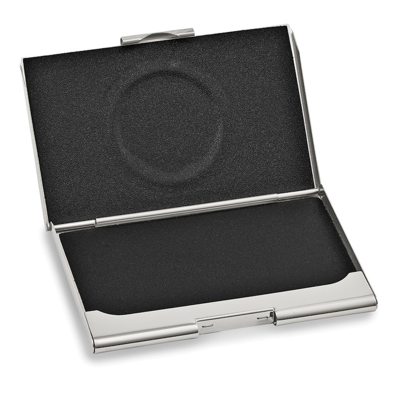 Curata Nickel-Plated Business Card Case with Circle of Acrylic Crystals and Engraving Area