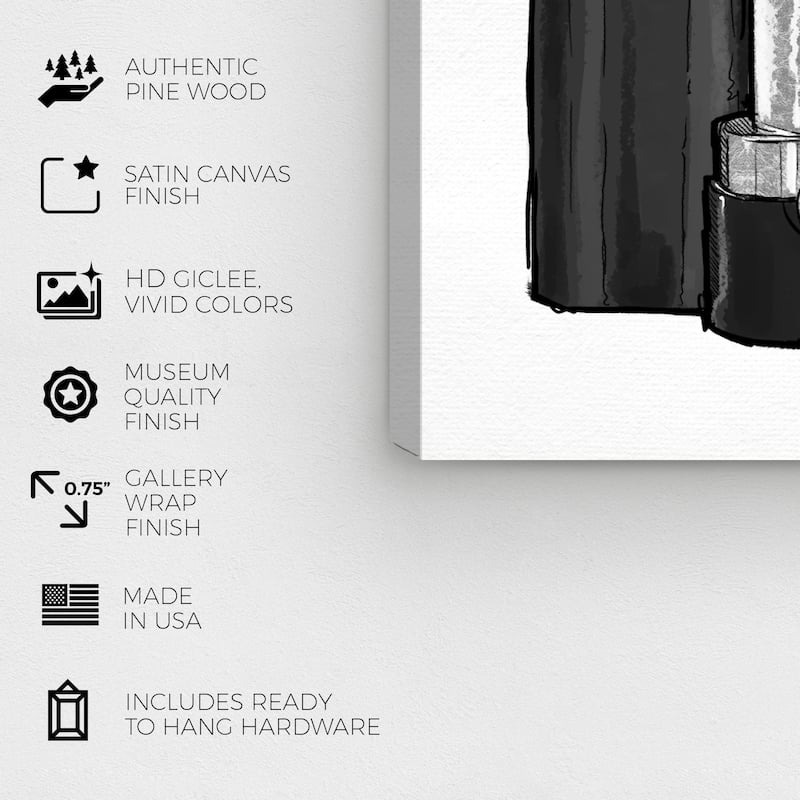 Wynwood Studio Canvas Fashion and Glam Fancy Lipstick I Black and Dark Red Glam Wall Art Canvas Print