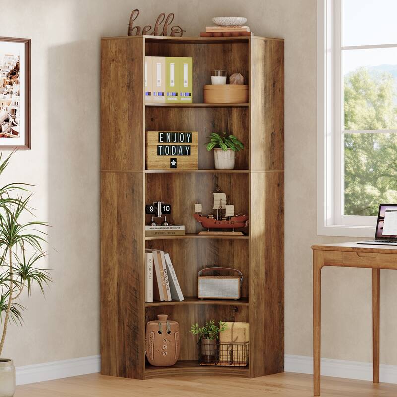5-Tier Bookshelf, Industrial Style Corner Bookcase with Curved Edges