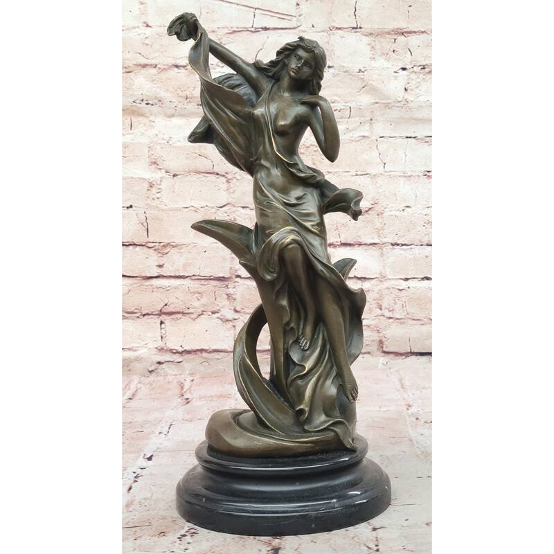 Bronze Art Nouveau-Inspired Lady Sculpture – Elegant Flowing Female Statue