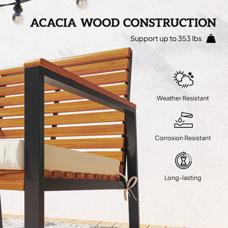 Outsunny Outdoor Rocking Chair Set of 2, Acacia Wood Outdoor Rockers with Armrests, Cushion