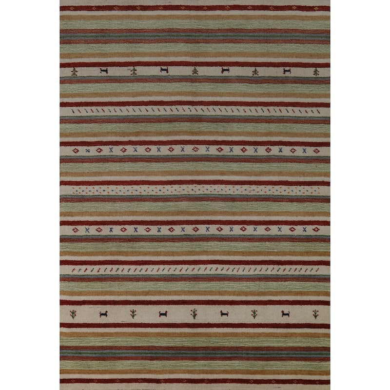 Hand Knotted Oriental 100% Wool Carpet Tribal Animal Pictorial Multi-Colored Gabbeh Area Rug - 7' 7'' X 5' 5''