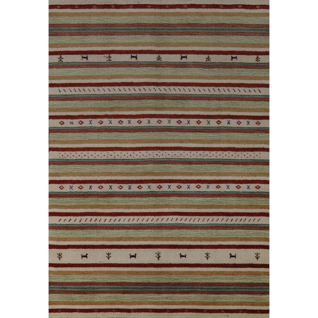 Hand Knotted Oriental 100% Wool Carpet Tribal Animal Pictorial Multi-Colored Gabbeh Area Rug - 7' 7'' X 5' 5''