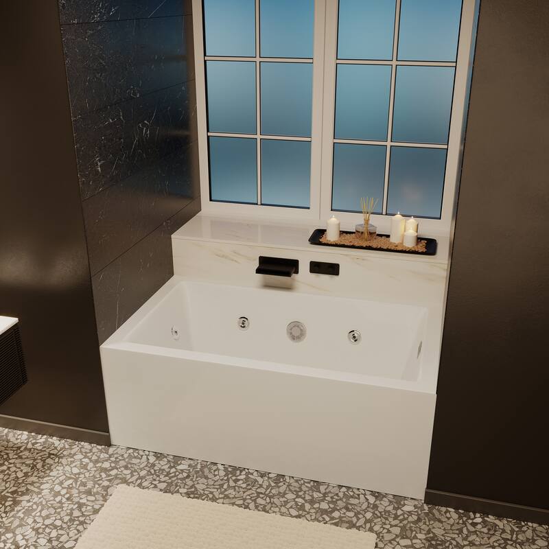 Avancer 60" x 36" Left-Hand Drain Rectangular Alcove Whirlpool Bathtub with Apron - White