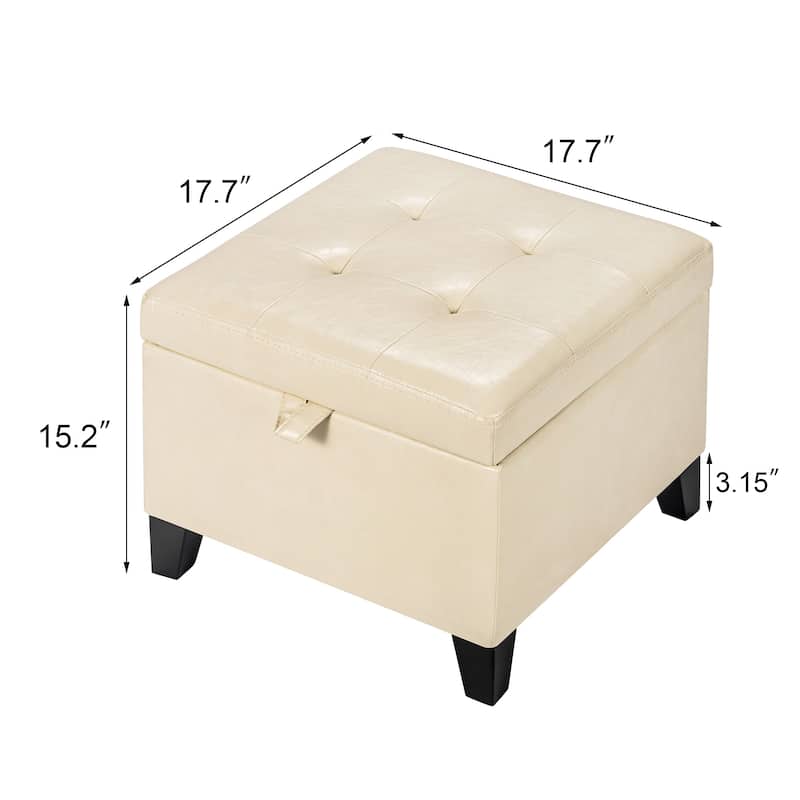 Adeco Faux Leather Tufted Flip Top Storage Ottoman