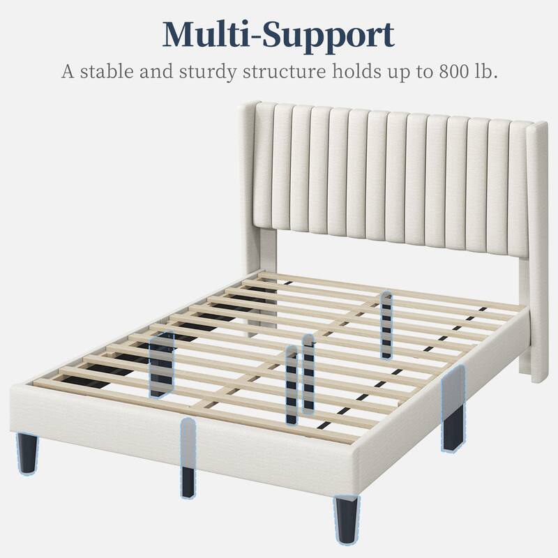 Yaheetech Upholstered Bed Frame with Wing Side Fabric Upholstered Bed with Headboard