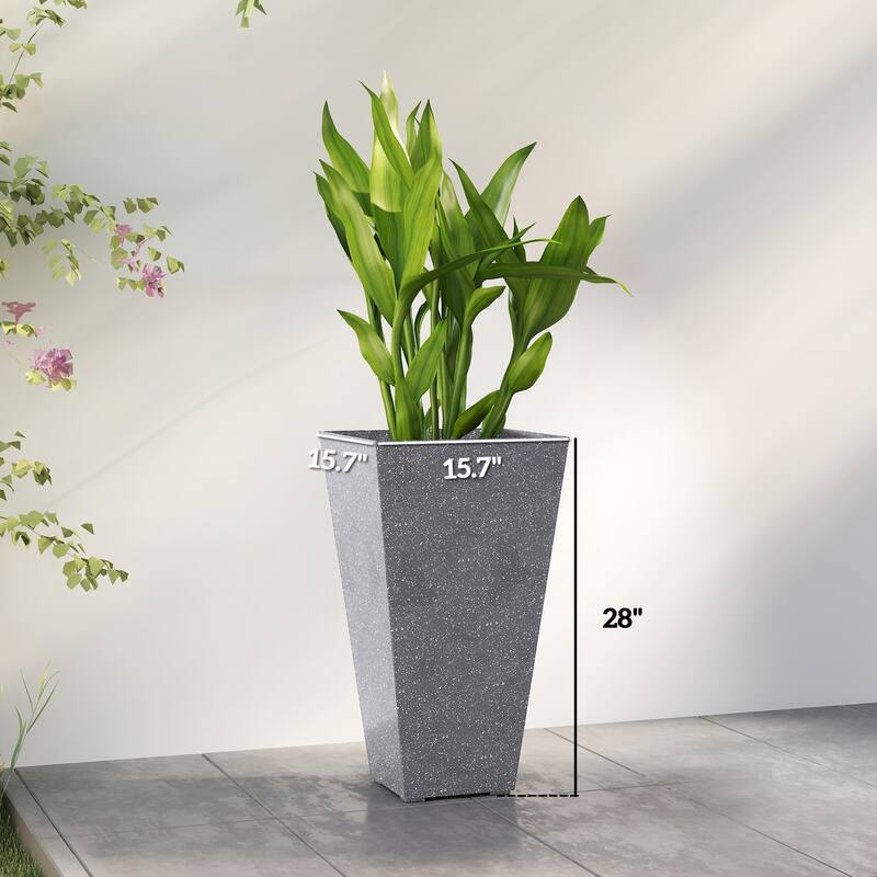 Outsunny 28 Inch Tall Planters for Outdoor Plants, Set of 3 Plastic Flower Pots with Marble Finish and Drainage Holes
