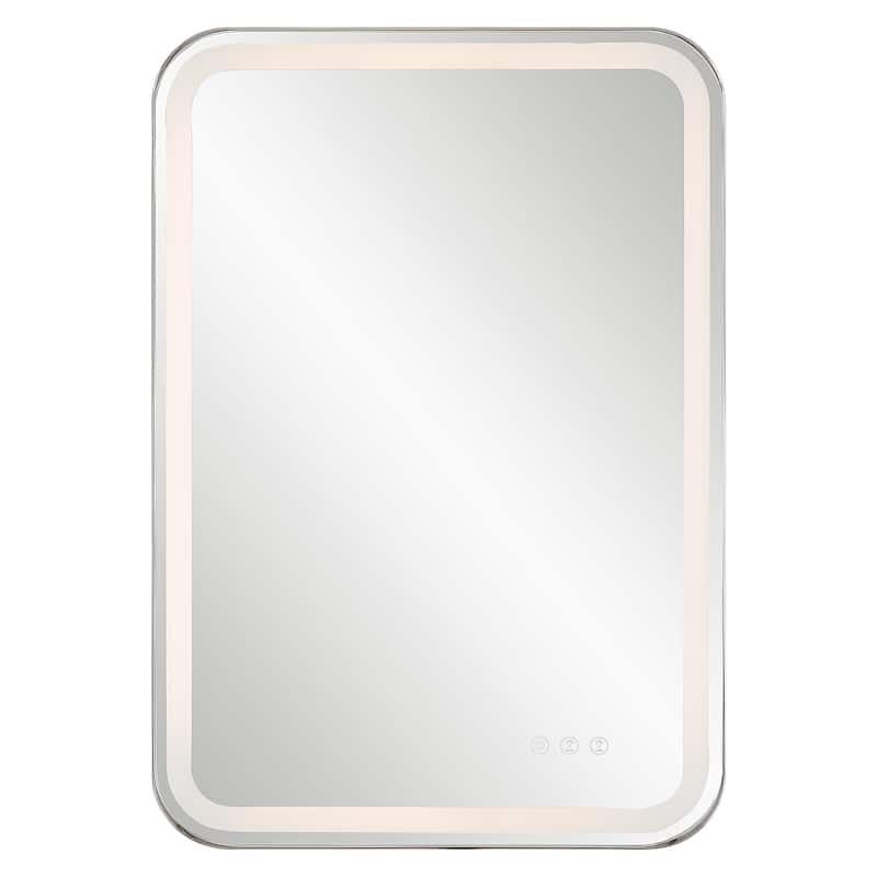 Uttermost Crofton Lighted Nickel Vanity Mirror - 22.25"W x 32.25"H x 2.13"D