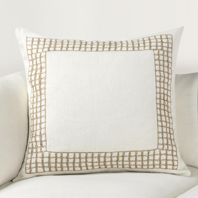 Villa by Classic Home Marina 26" Beige Linen Blend Throw Pillow - White