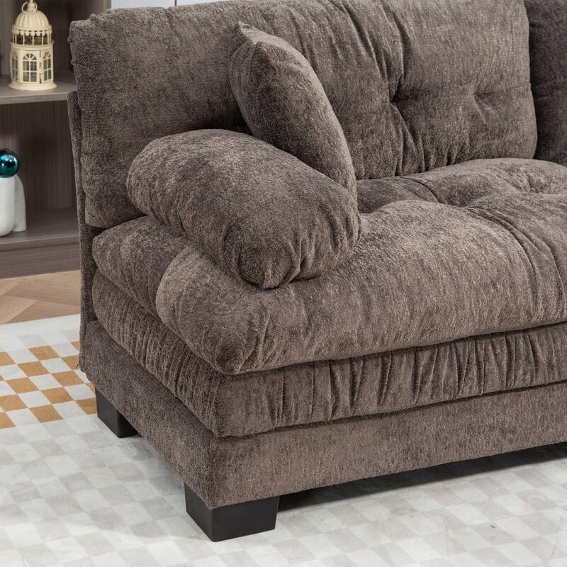 Modern Chenille 2 Seat Sectional Sofa with Memory Foam Cushions and Pillows for Living Room and Guest Room